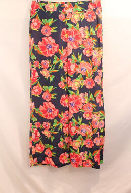 Hollywould Wide Leg Pants Womens size 7 Navy Blue Floral Side Zip Trousers